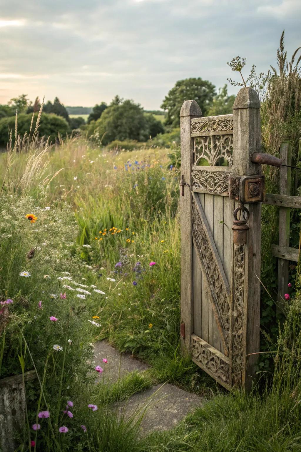 A weathered timber portal that lends traditional charm to any garden setting.