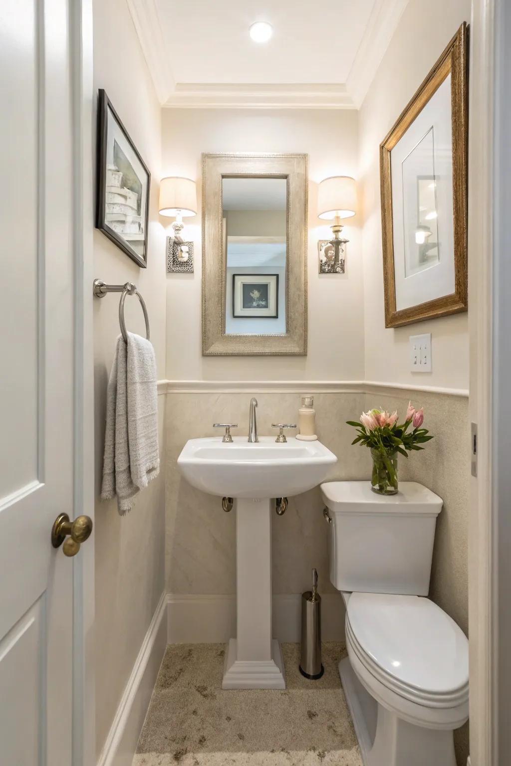 A wall-hung sink maximizes space and style in a small bath.