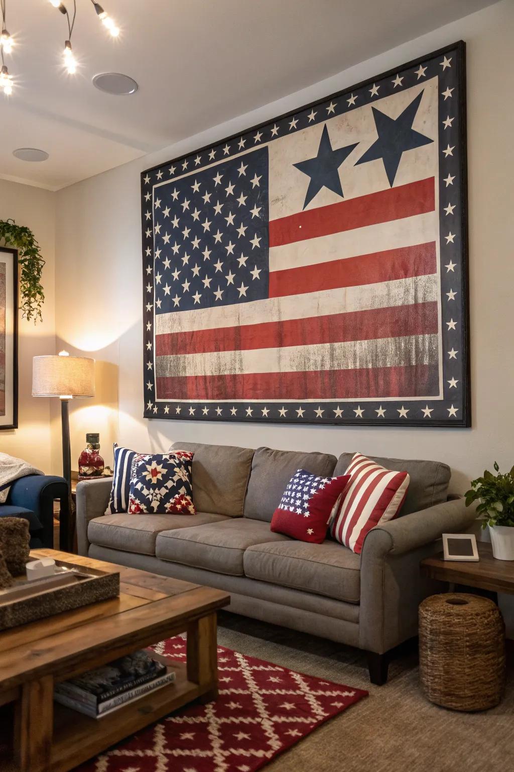 A lively poster featuring patriotic symbols, ideal for enriching any home.