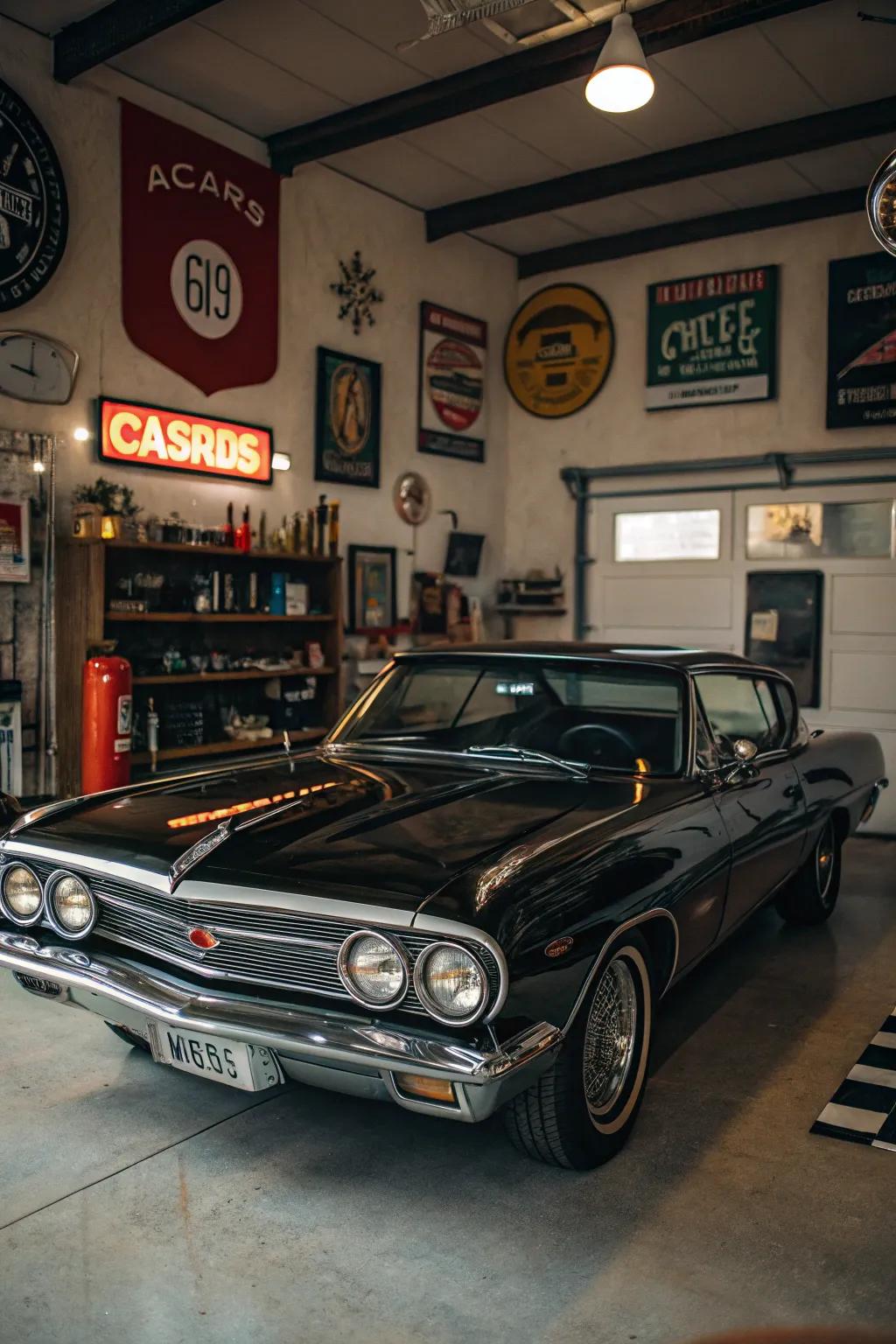 A timeless auto commands center stage in a gorgeously styled vintage garage.