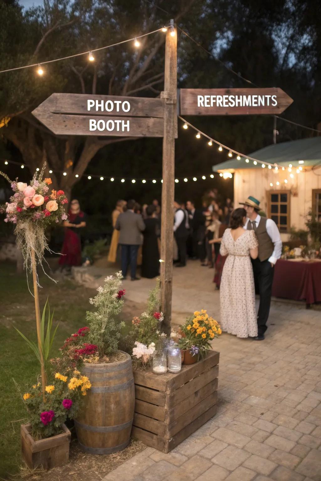 Charming timber signs at a retro Sweet 16 celebration.