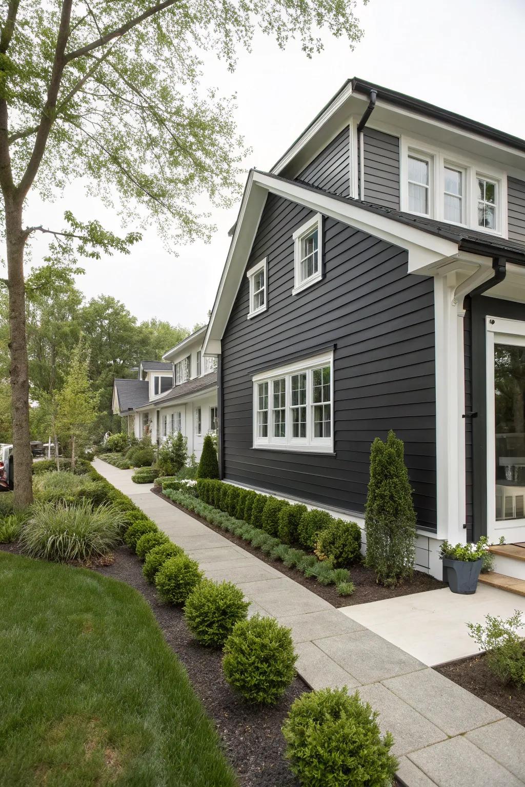 Dark vinyl siding instantly elevates your home’s appeal with a touch of modern boldness.