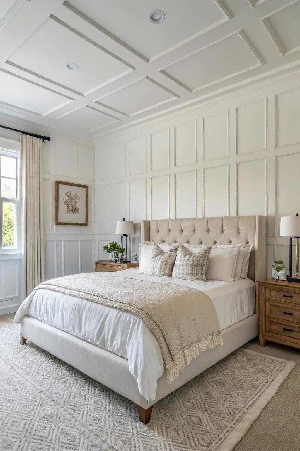 Classic white paneling provides an enduring element to every master bedroom.