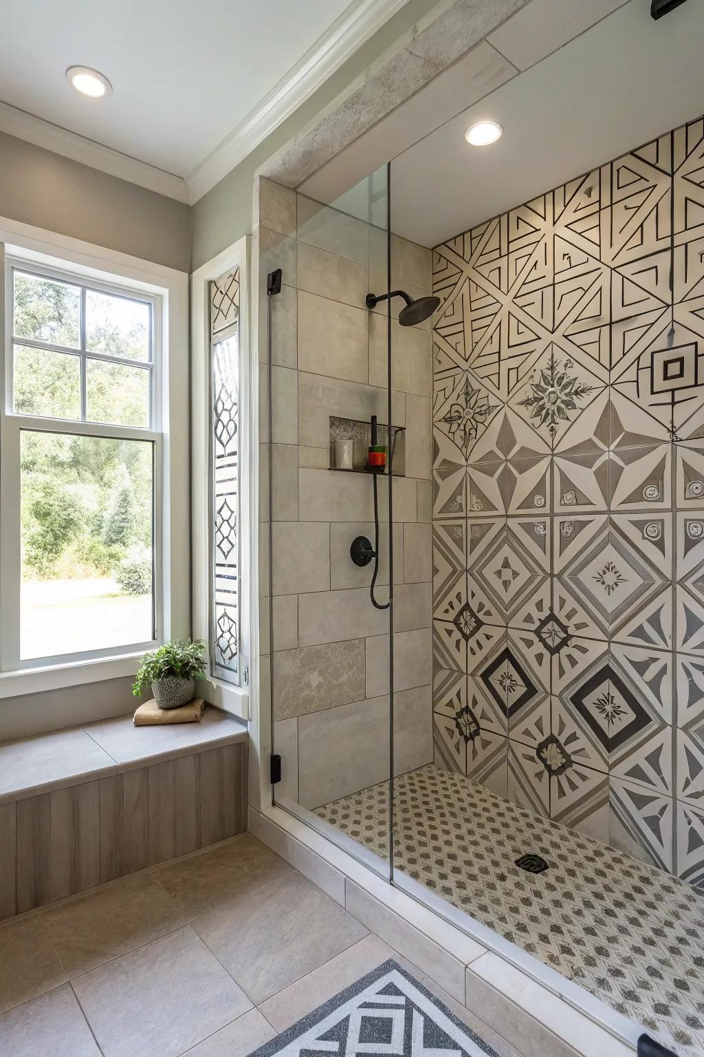 Geometric tiles bring a structured, modern feel to your shower.