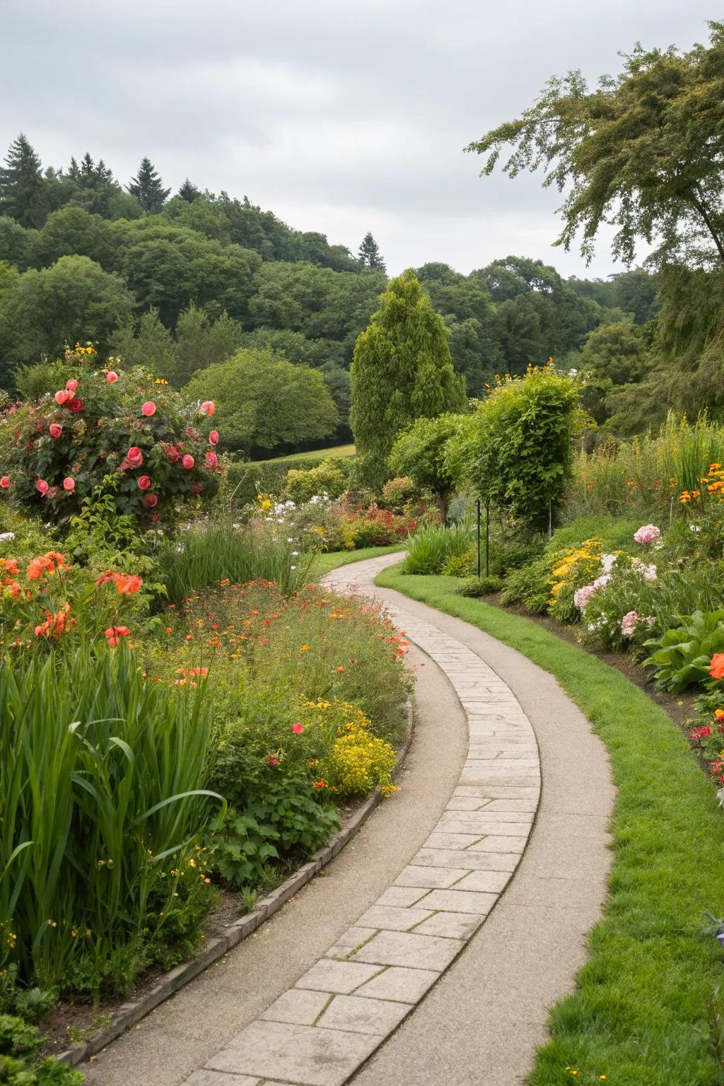 A curved pathway adds a natural and inviting flow to your garden.