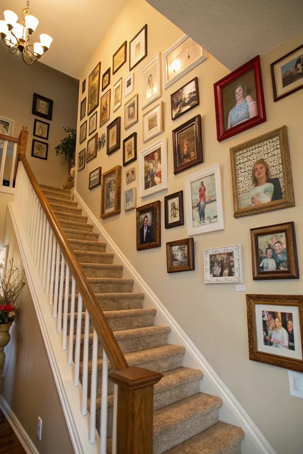 A gallery wall climbing your stairs infuses your home with your essence.