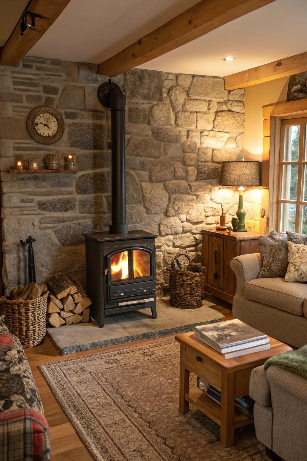Stone walls lend countryside charm while providing heat resistance.