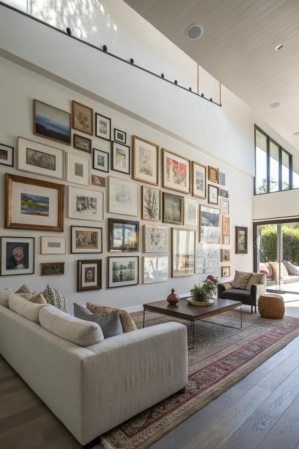 A diverse gallery wall showcasing varied frame designs.