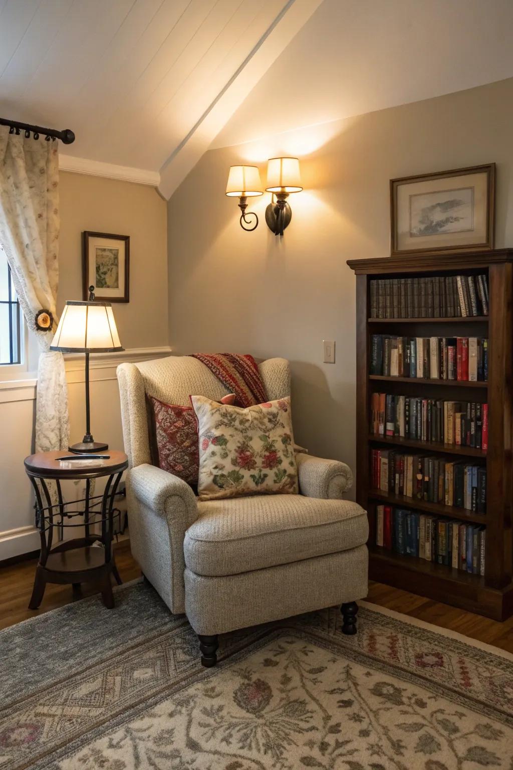 Build a snug reading spot with inviting wall lights.