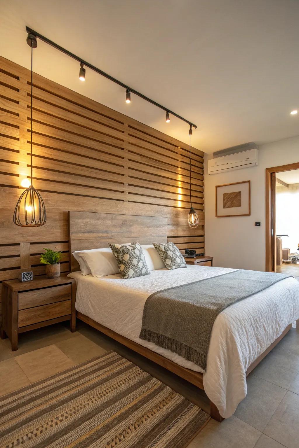 Horizontal wood slats can create a feeling of greater width and openness in your room.
