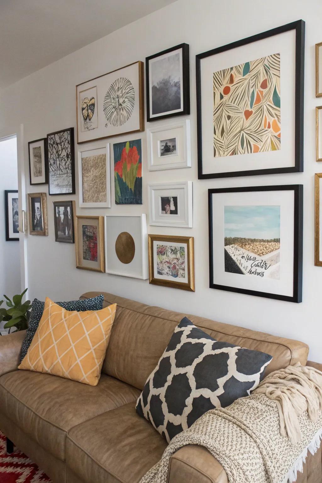 A lively gallery wall that unfolds a personal narrative.