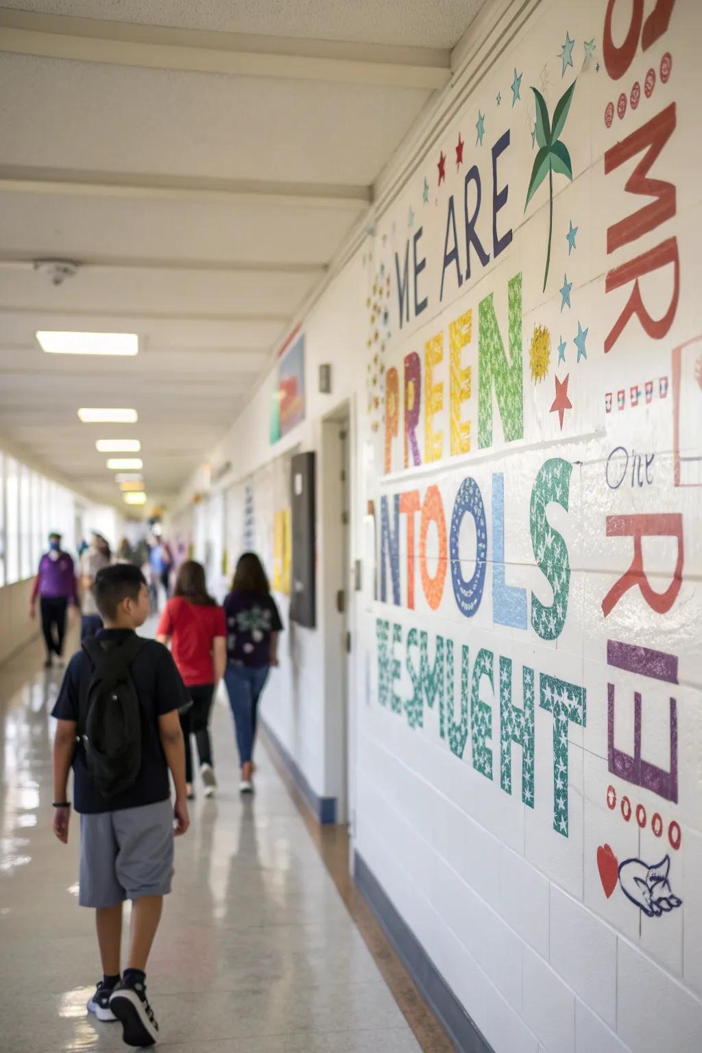 An area adorned with inspiring quotes that motivate students as they pass by.