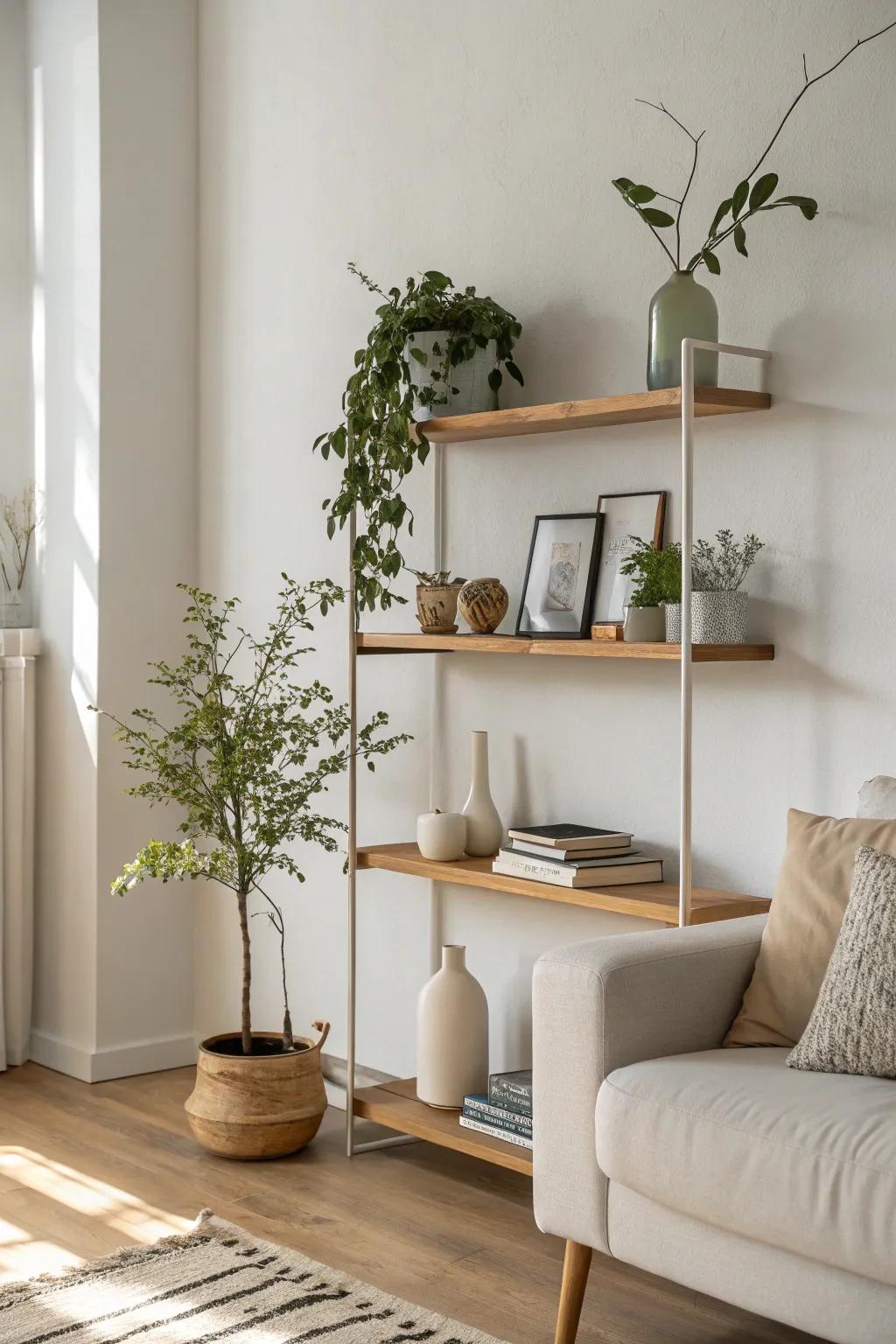 Embrace simplicity with shelves that speak volumes.