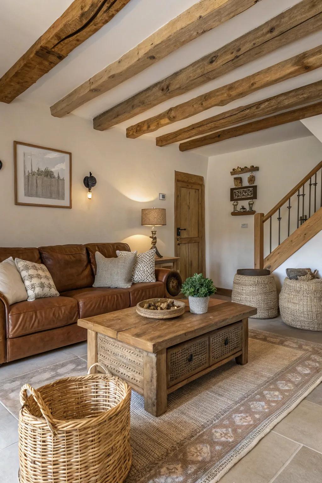 Exposed timber beams infuse a modern space with country charm.