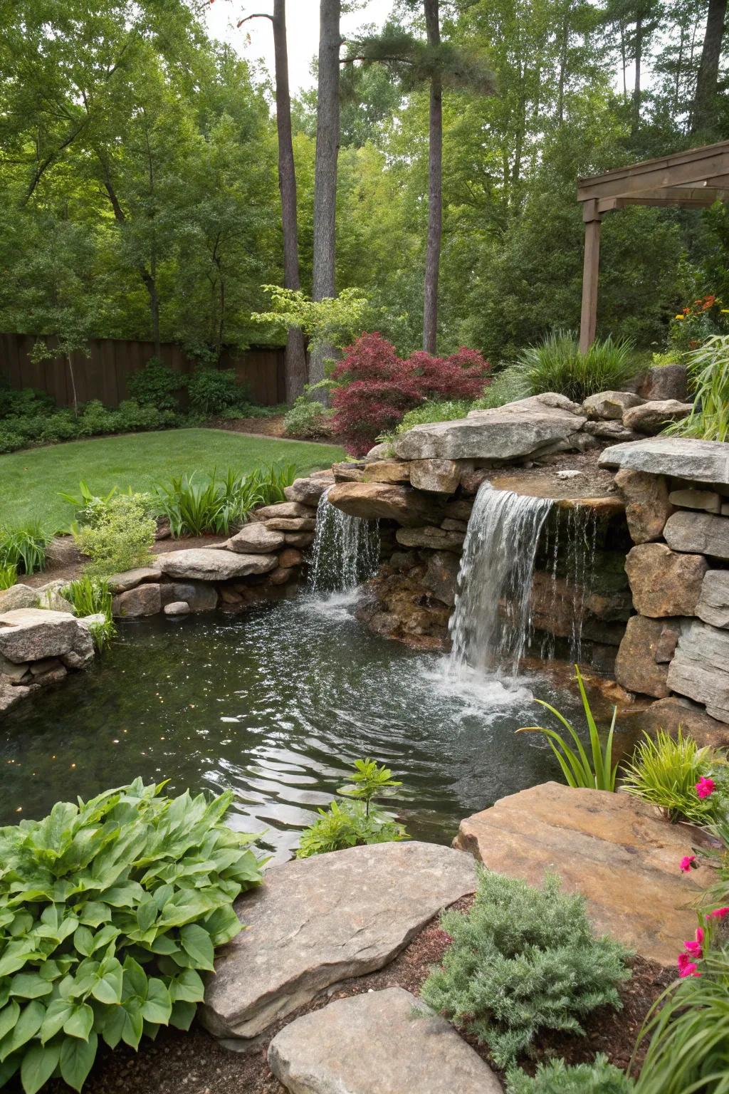 Native stones fashion a countryside and peaceful cascade.