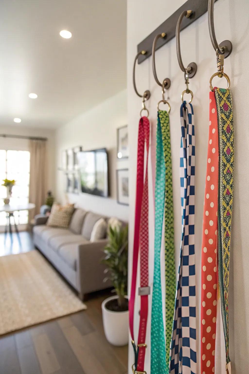 A gorgeous wall display of ribbons that contributes character and a personal feel to your home.