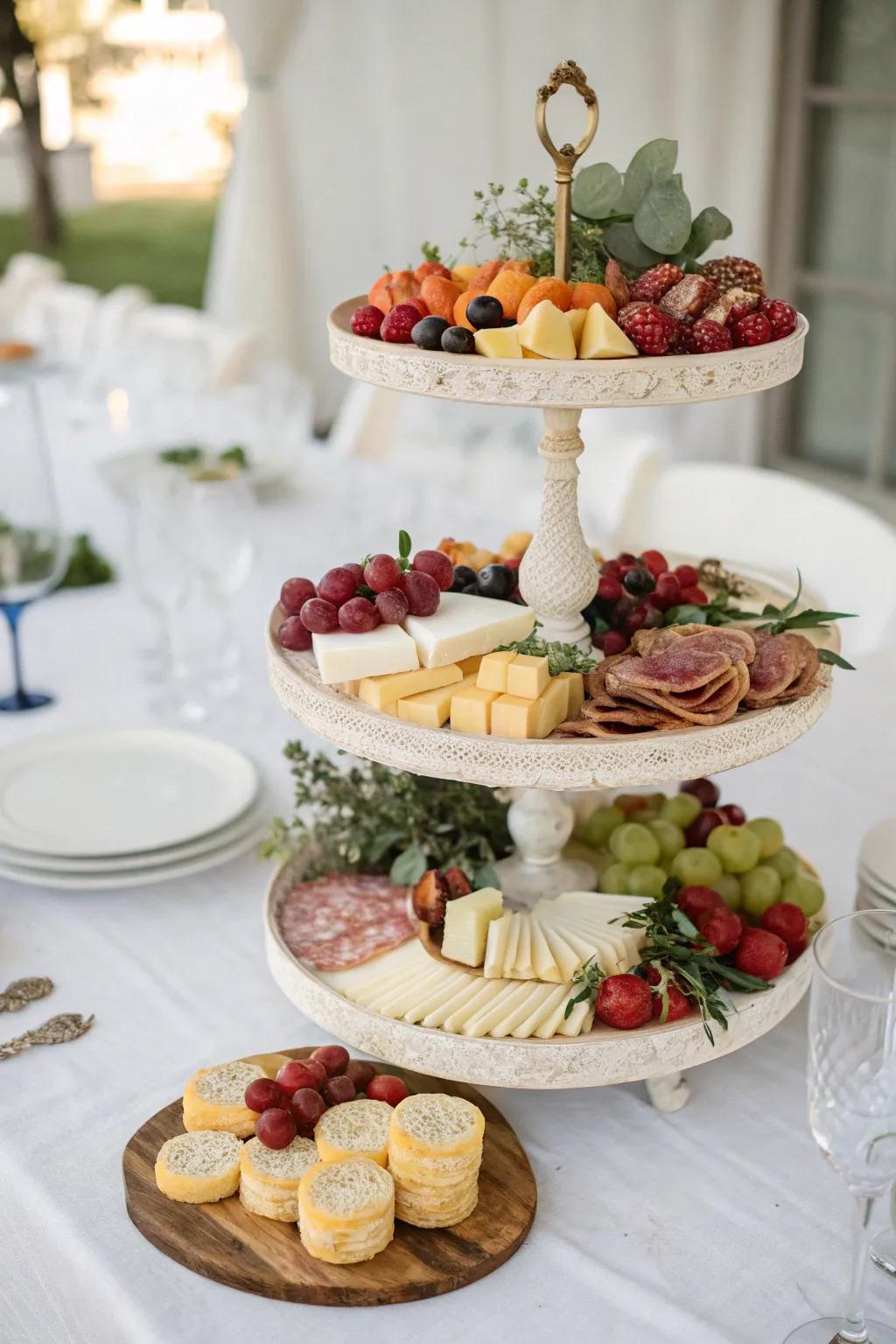 A multi-tiered Wedding Wonder Board elevates any wedding's charm.