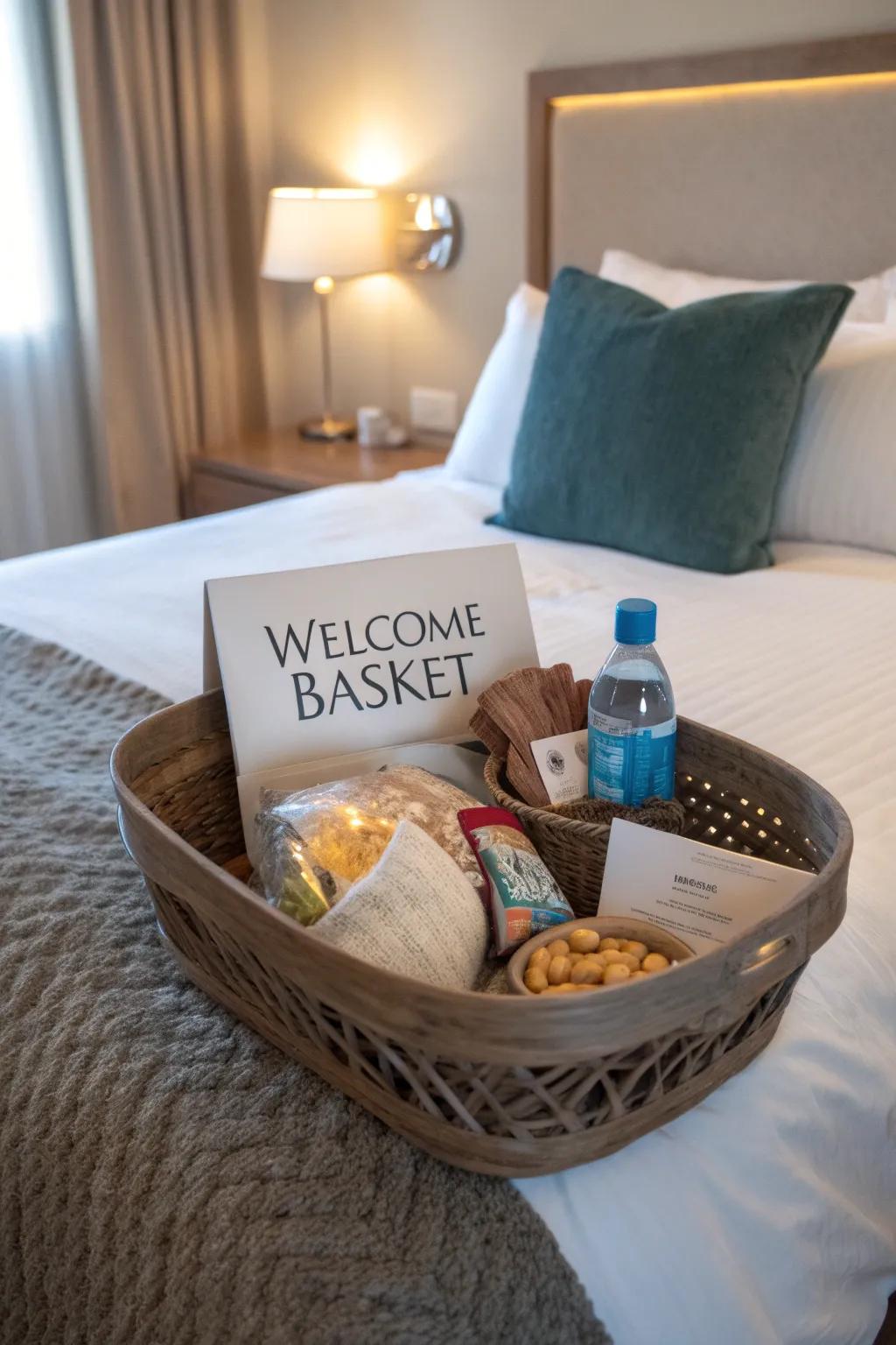 Welcome basket featuring a cozy throw to keep guests warm and comfortable.