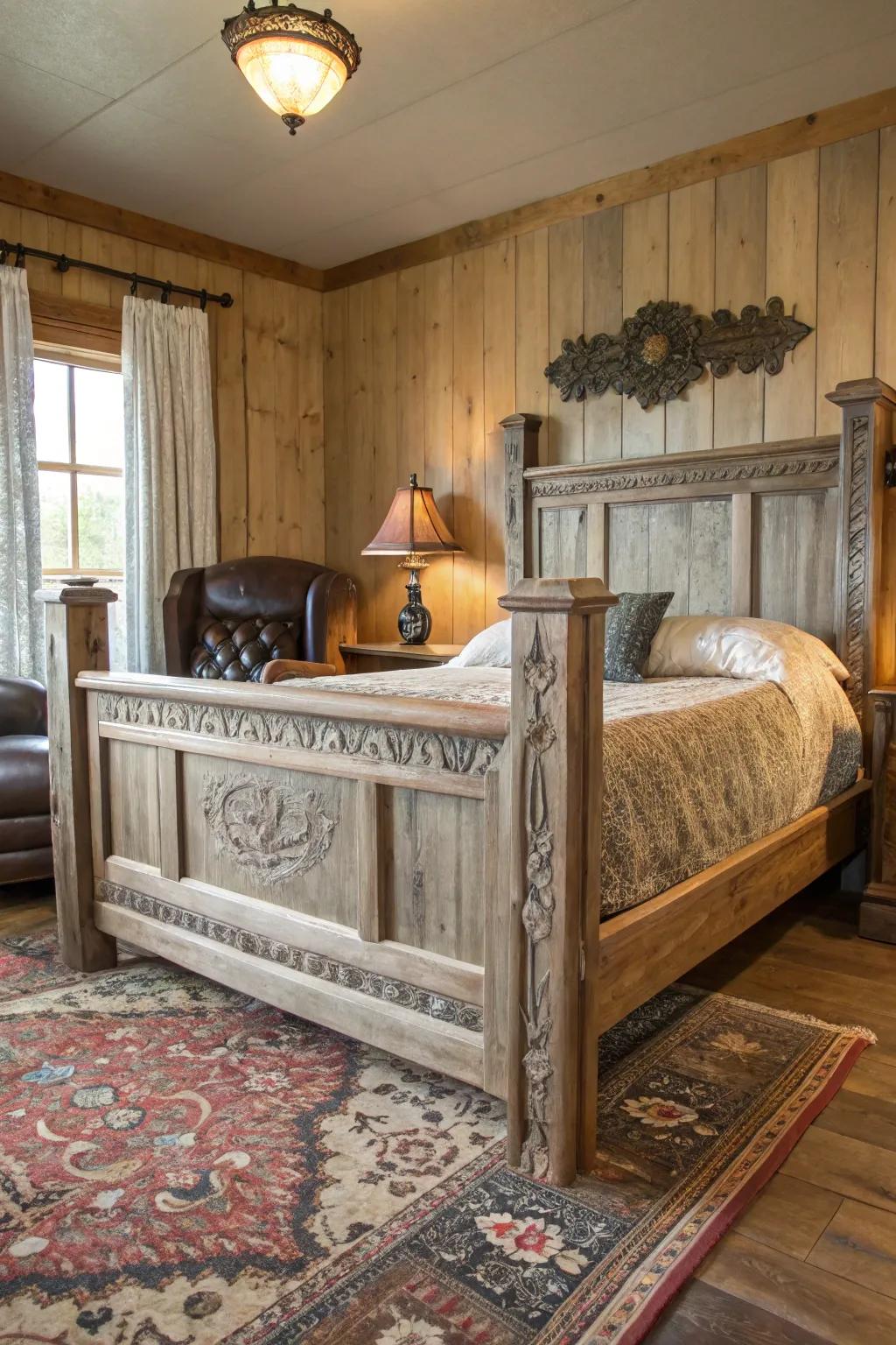 Weathered wooden furniture sets the stage for a western-inspired escape.