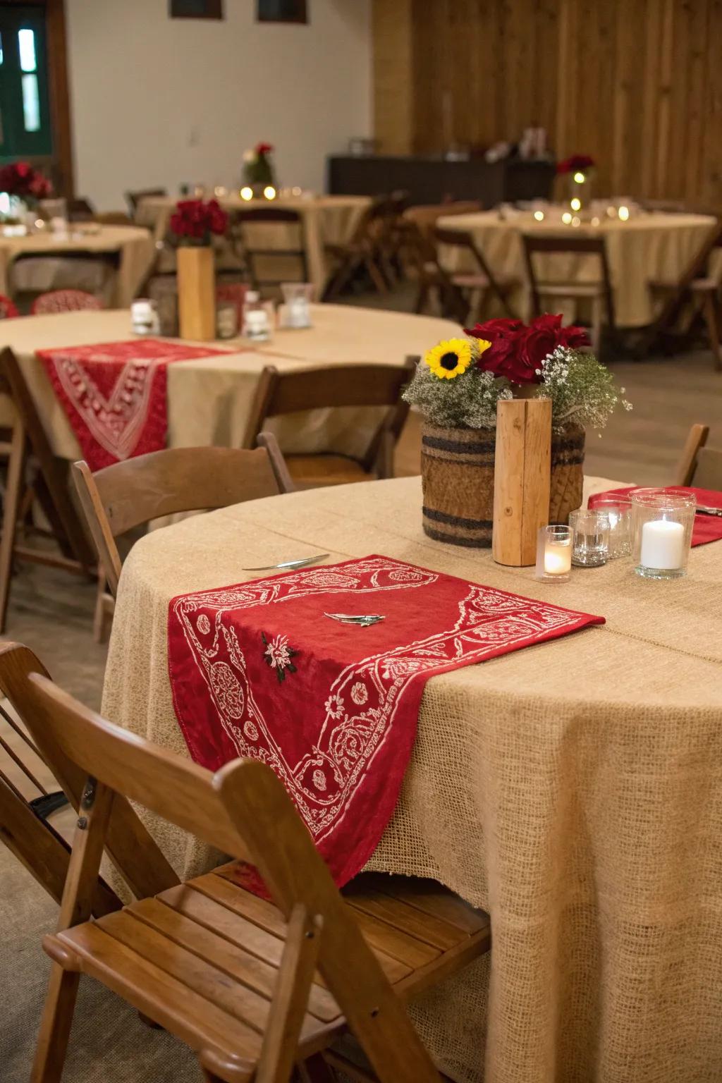 Hemp fiber and neckerchiefs bring a country feel to your Western decorations.