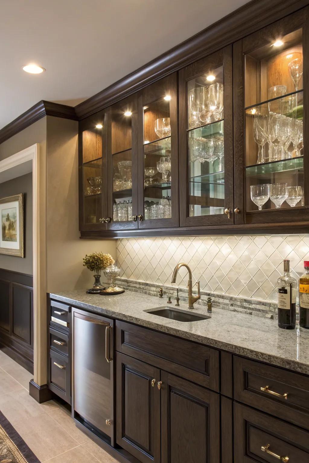 Show off your glassware in style with refined elevated clearview cabinets.