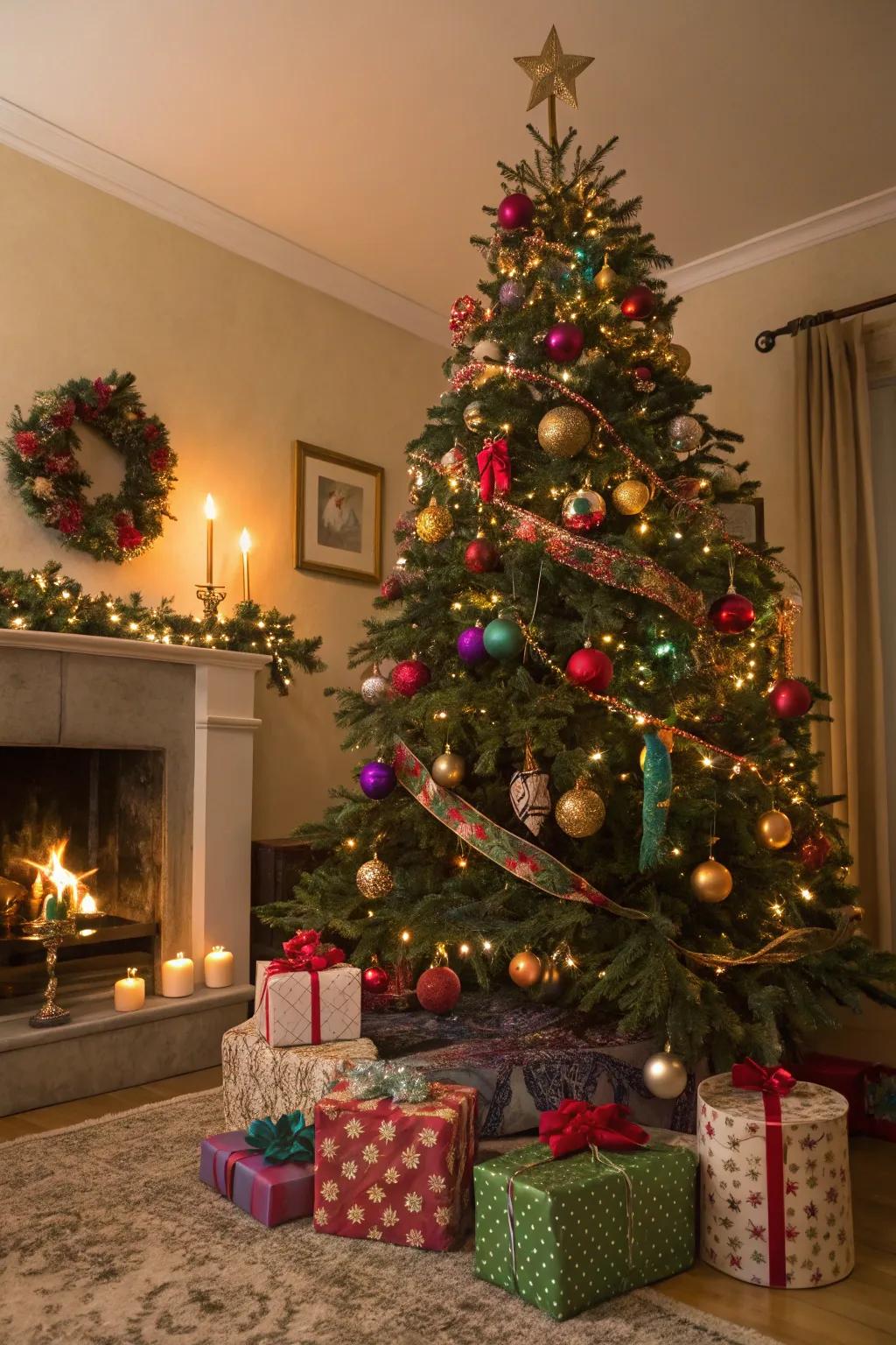 A striking and vibrant holiday tree exuding happiness