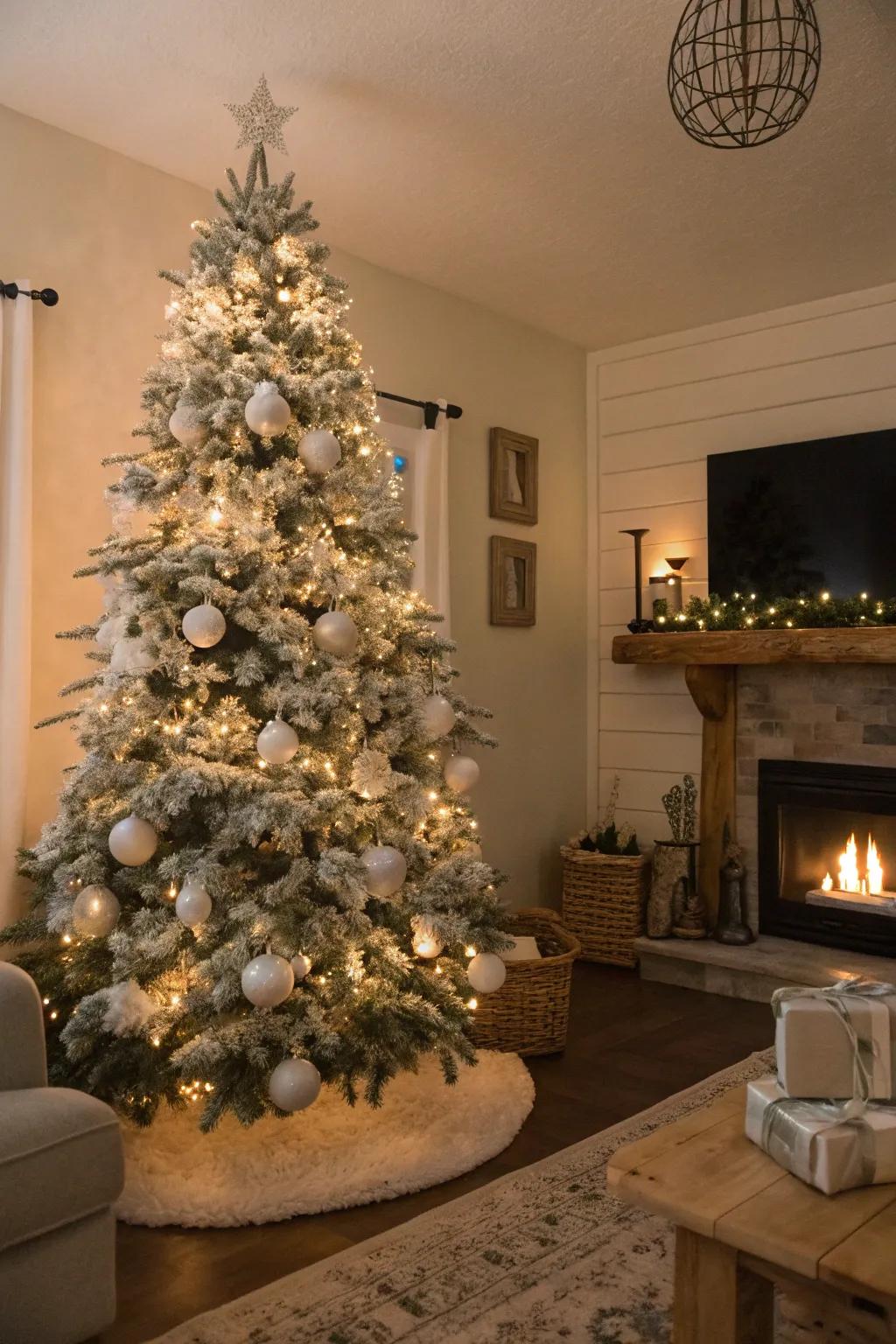 A snow-kissed tree carries the allure of a snowy forest directly into your family room.