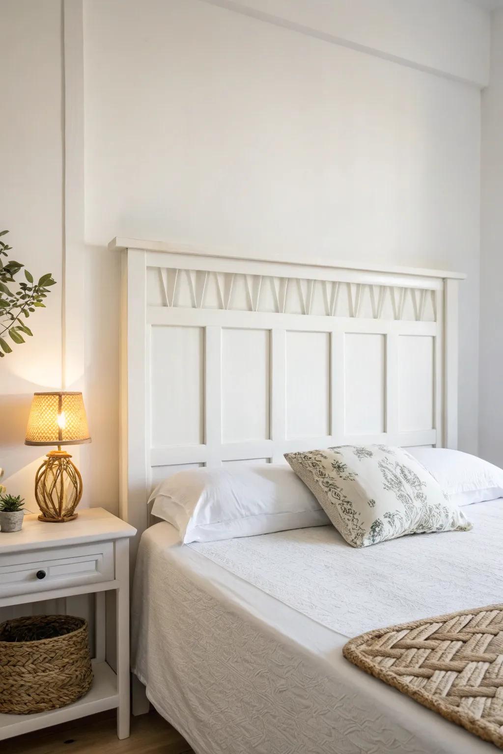 Minimalism done right: a white headboard sets the stage for tranquility.