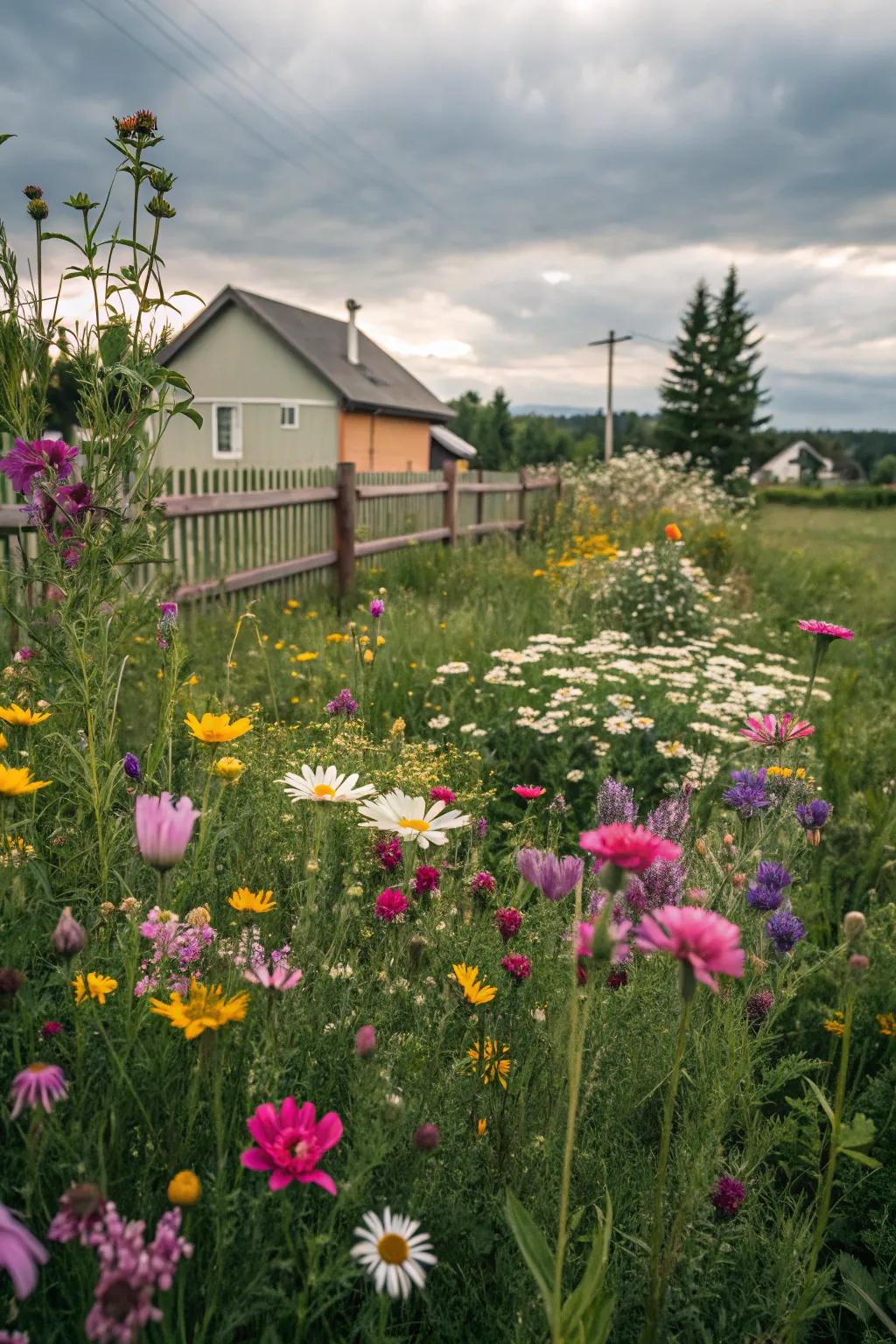 An idyllic wildflower meadow swaying gracefully in the breeze.