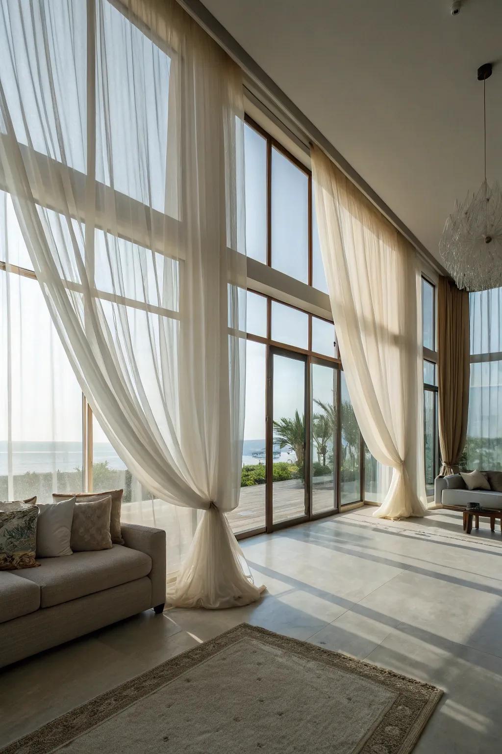 Light filtering panels offer a gentle, ethereal ambiance while welcoming sunlight.