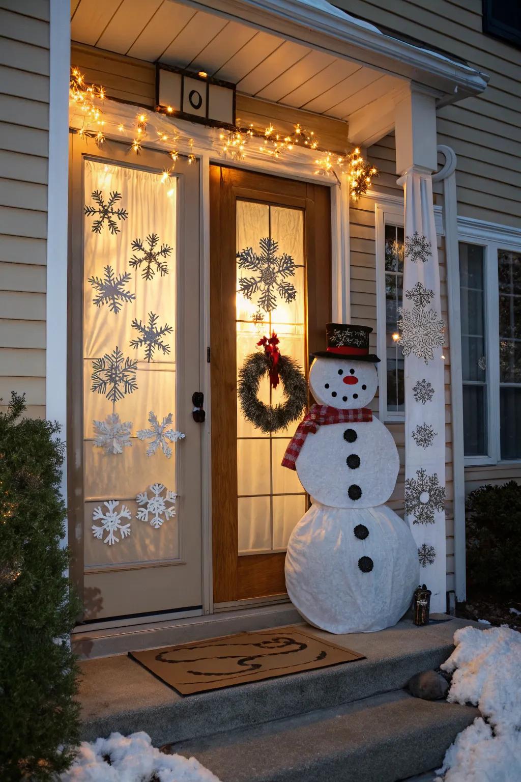 A delightful snowman welcomes visitors with a playful winter vibe.