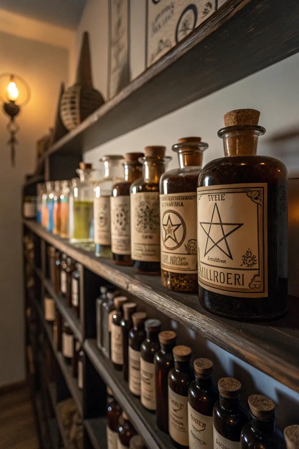 A medley of elixir vessels enhances the mystery of the retreat.