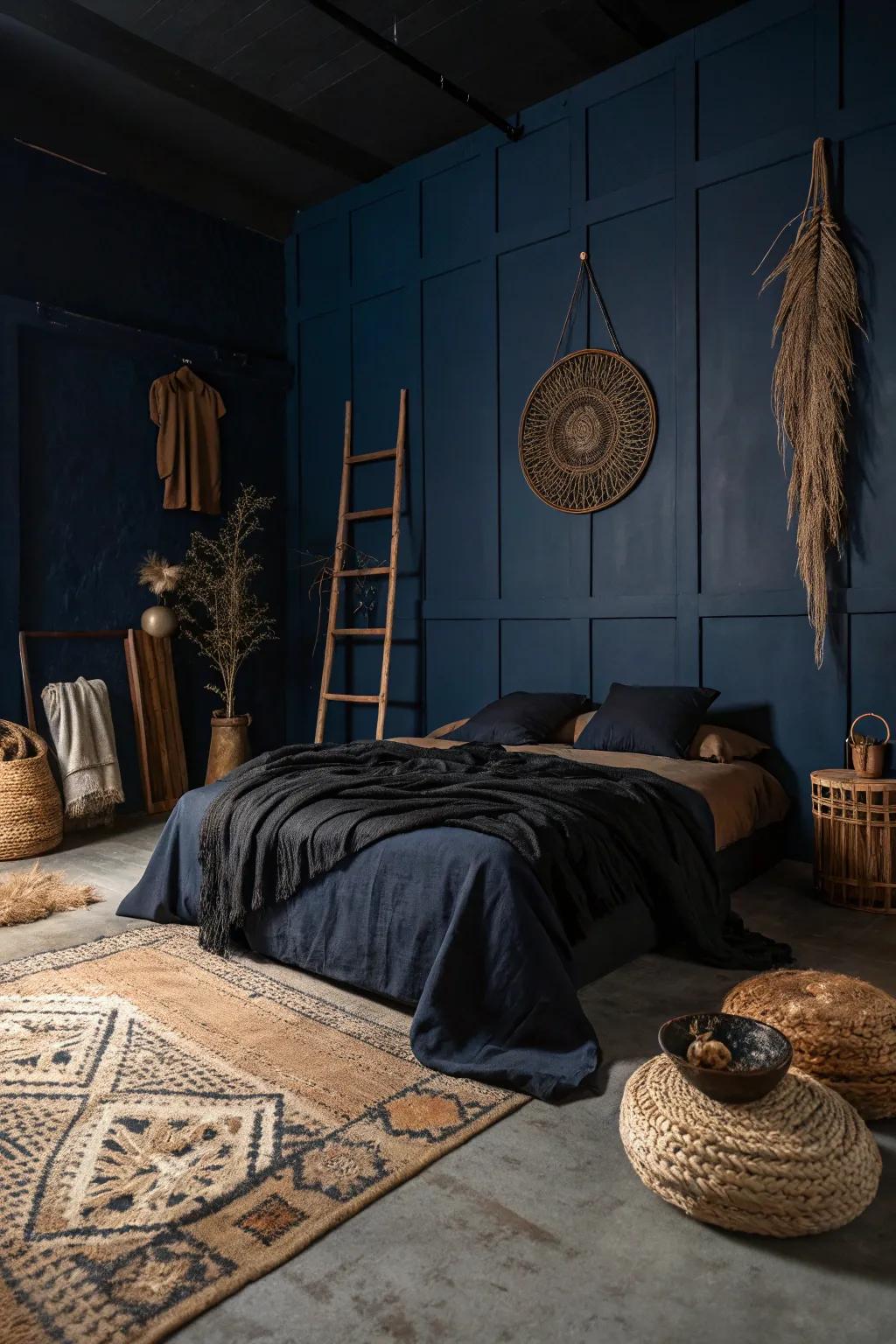 Dark color schemes pave the way for an extraordinarily captivating witchy sleeping quarters.