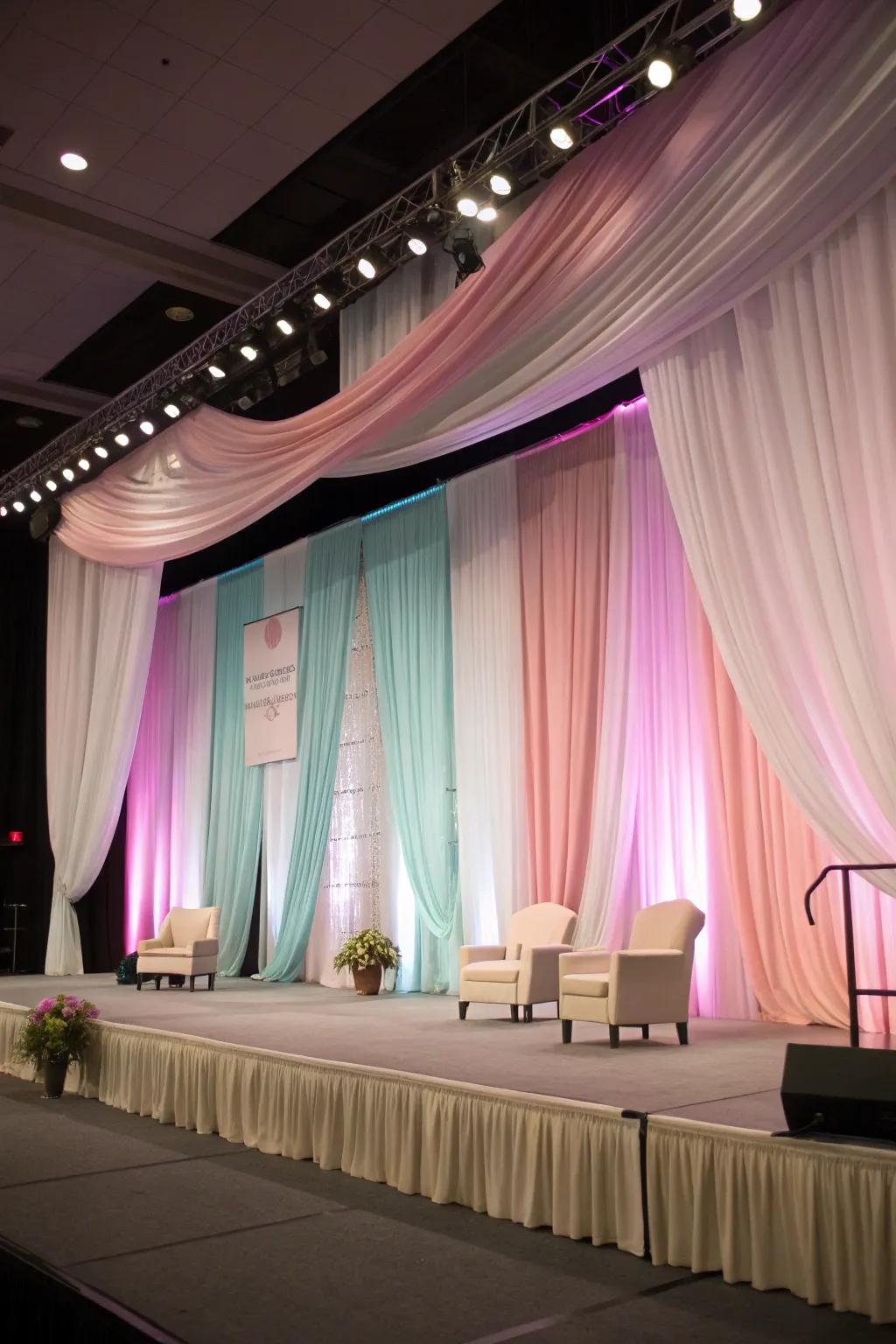 Curtain backdrops add softness and elegance to any stage.