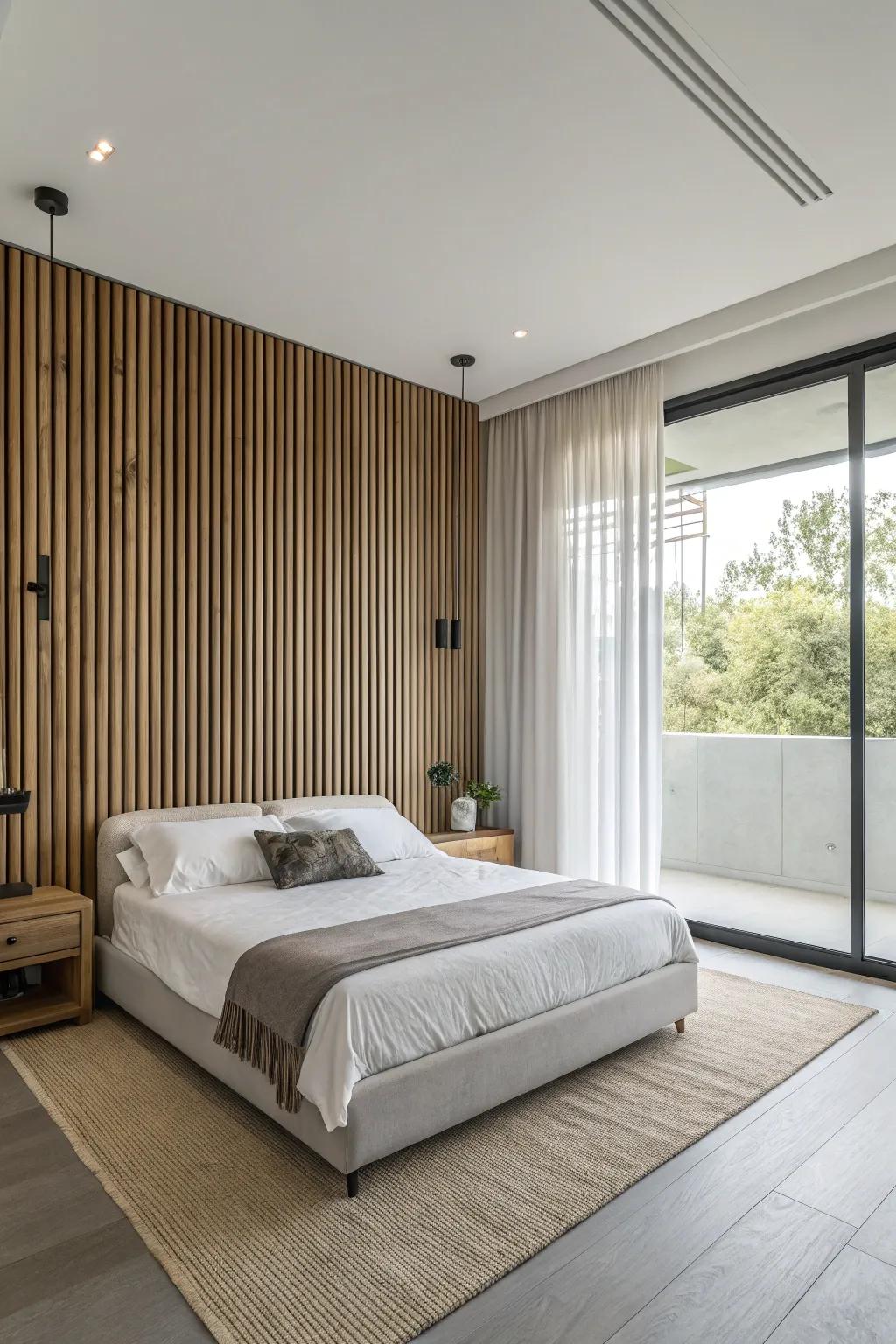 Boost the sense of height and classiness with standing timber slats.