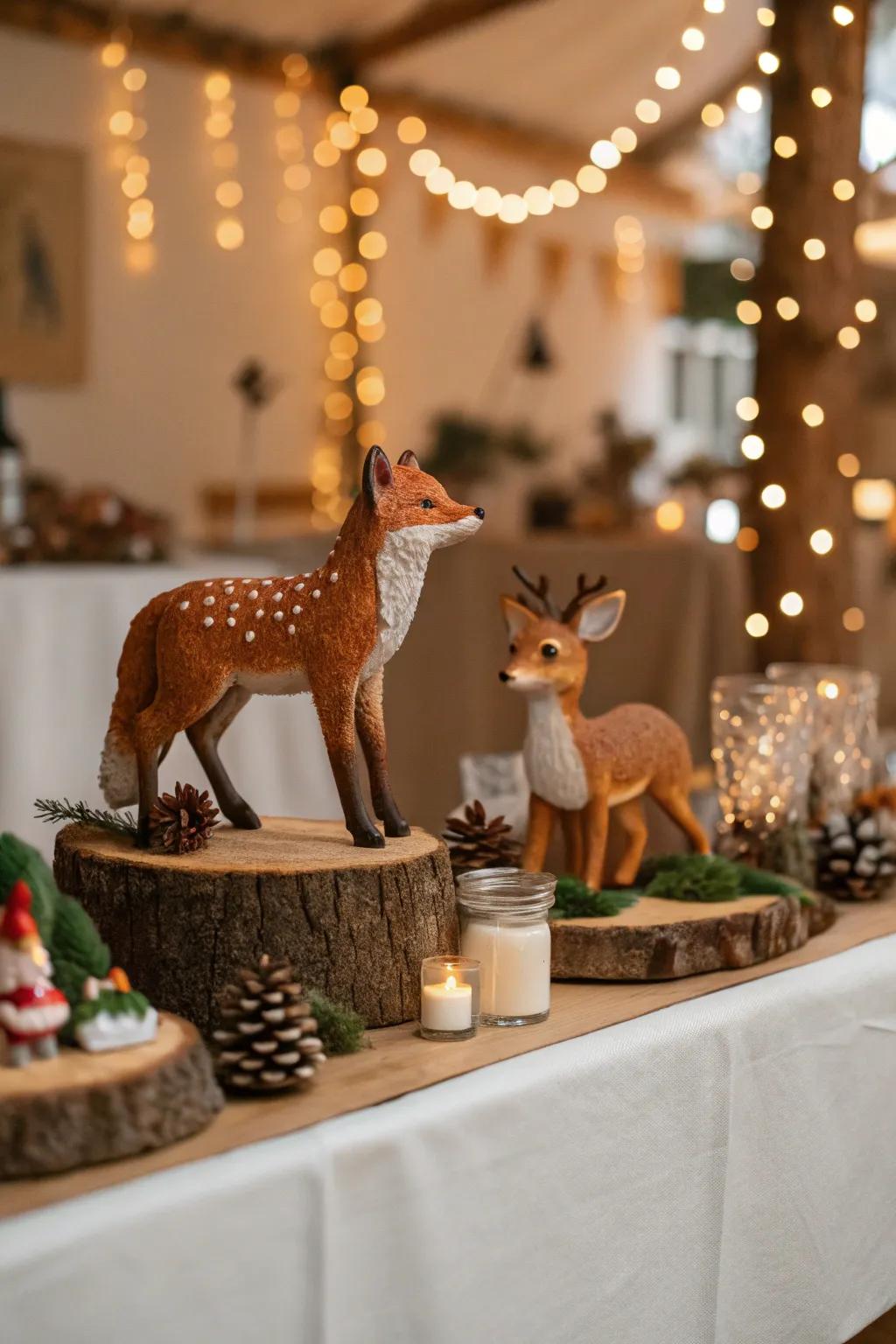 Woodland animal figures introduce allure and delight to the décor.