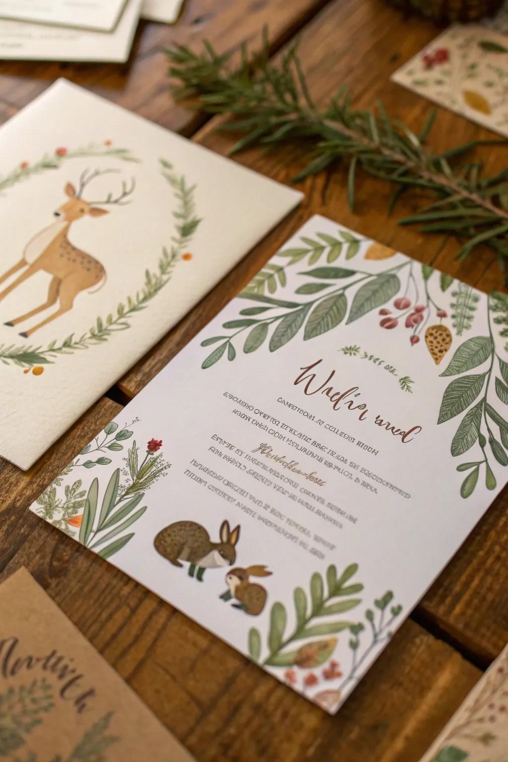 Mesmerize your guests right from the start with forest-themed invitations.