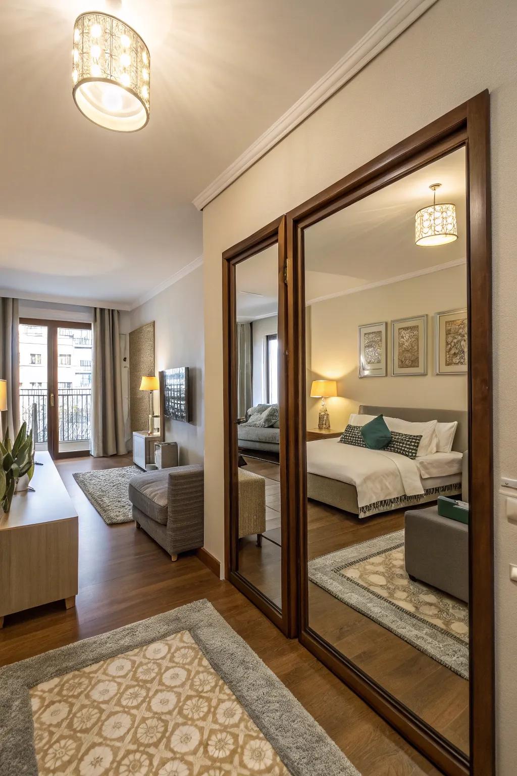 Mirrors reflect light and expand the visible area.
