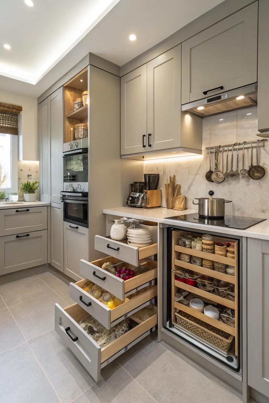 Smart storage solutions keep your kitchen organized and efficient.