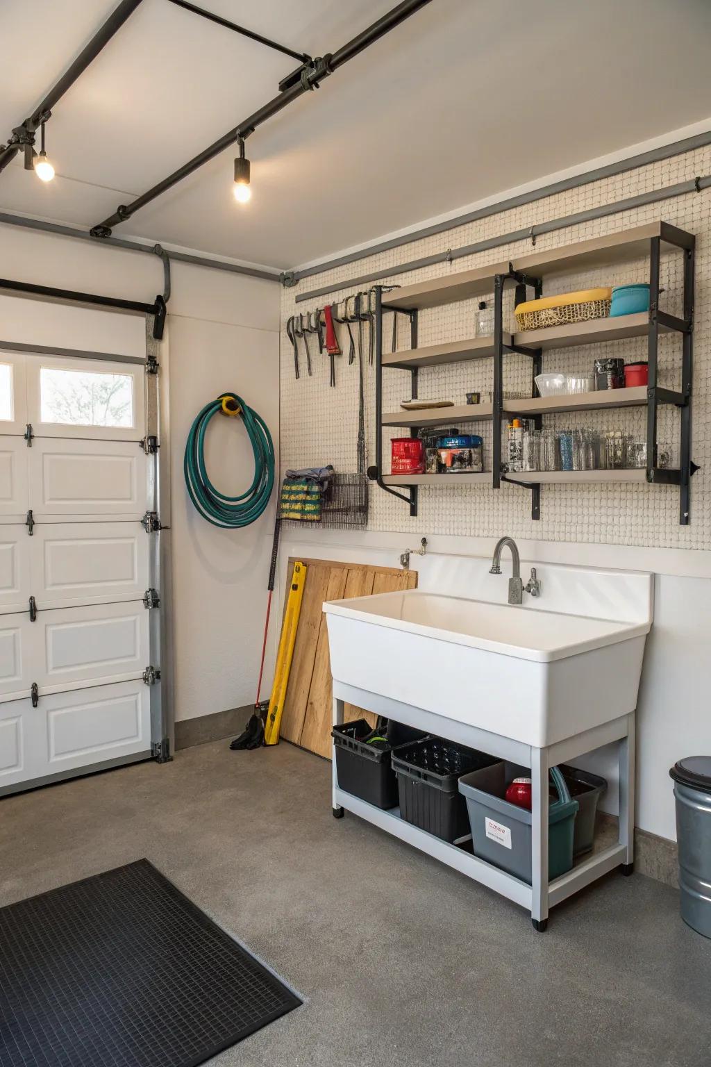Make cleanup simple with a convenient utility sink in your garage.