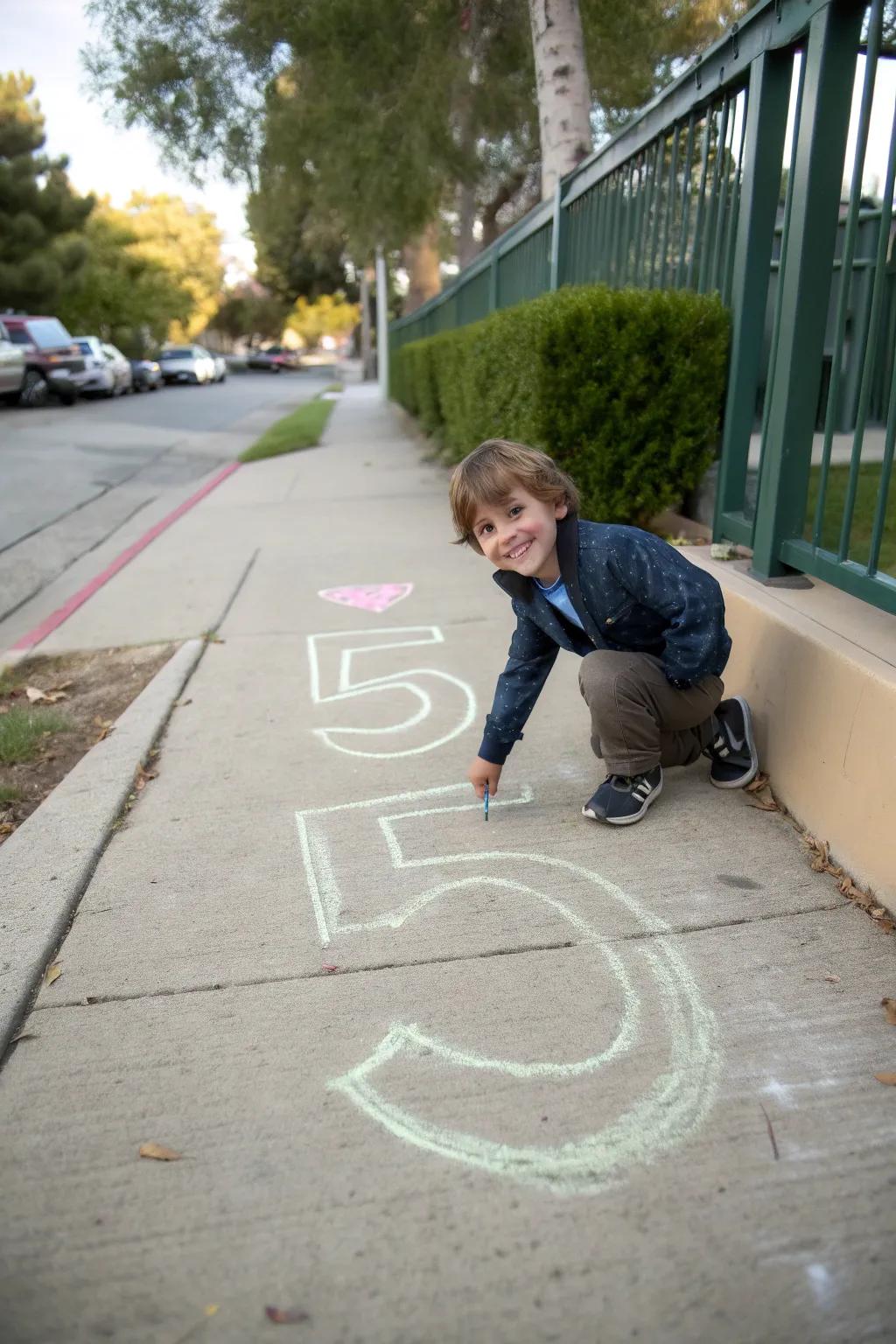 Pavement chalk art introduces a personal and creative touch.