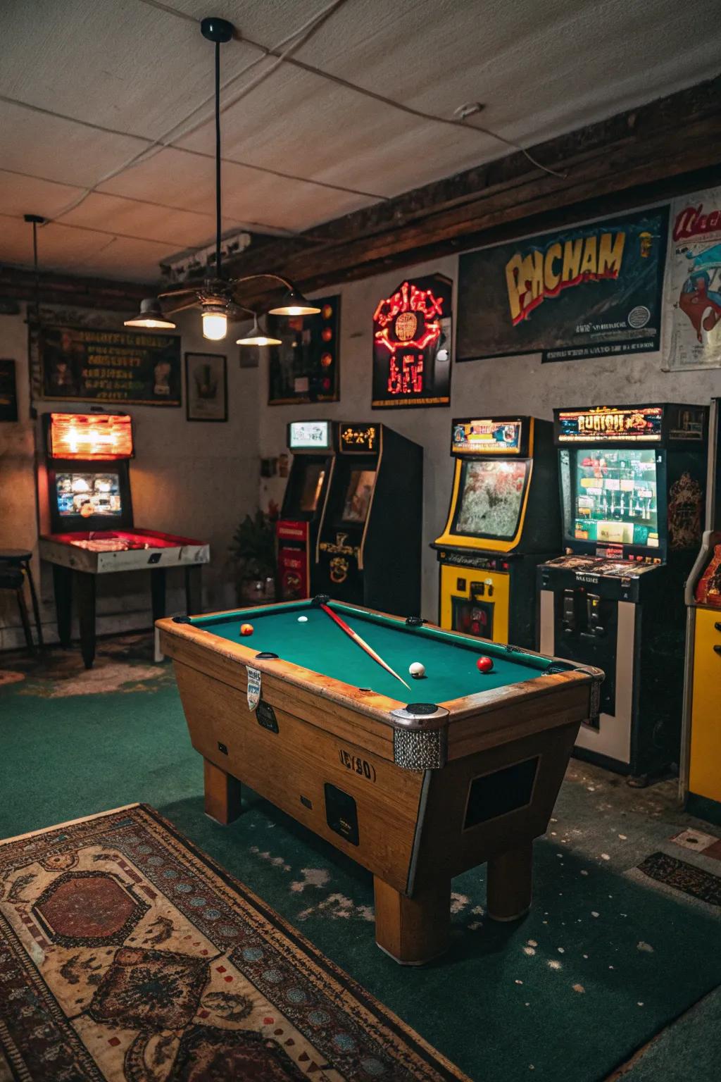 A recreation room adds fun and nostalgia.