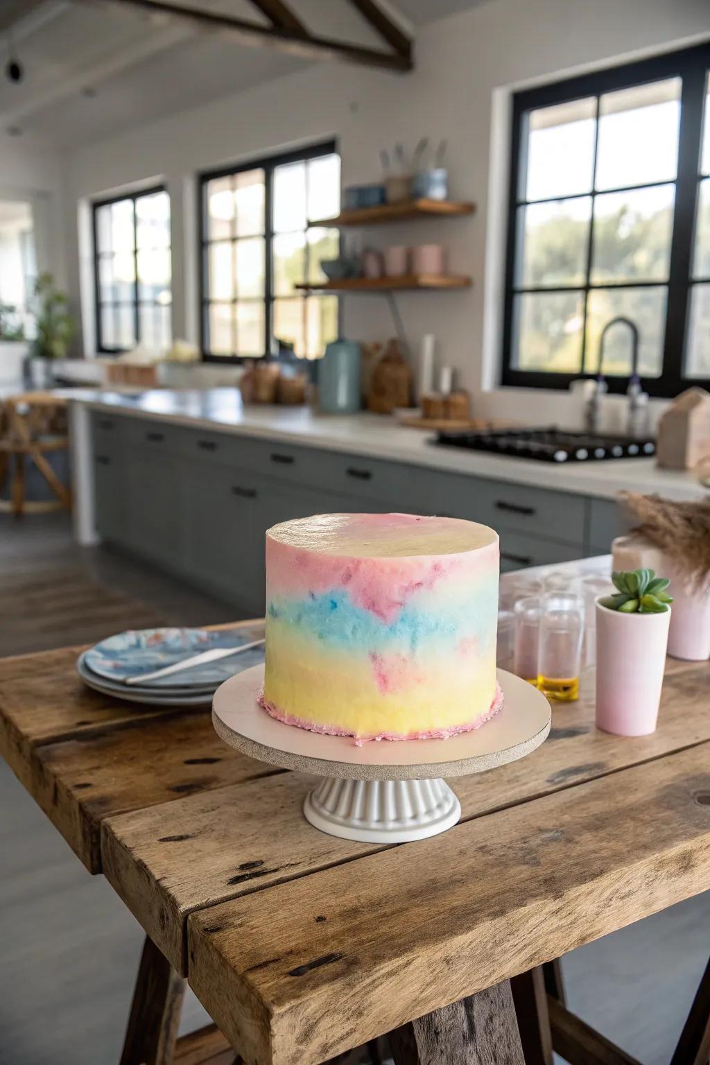Painted artwork layouts cultivate an artistic and serene cake aesthetic.