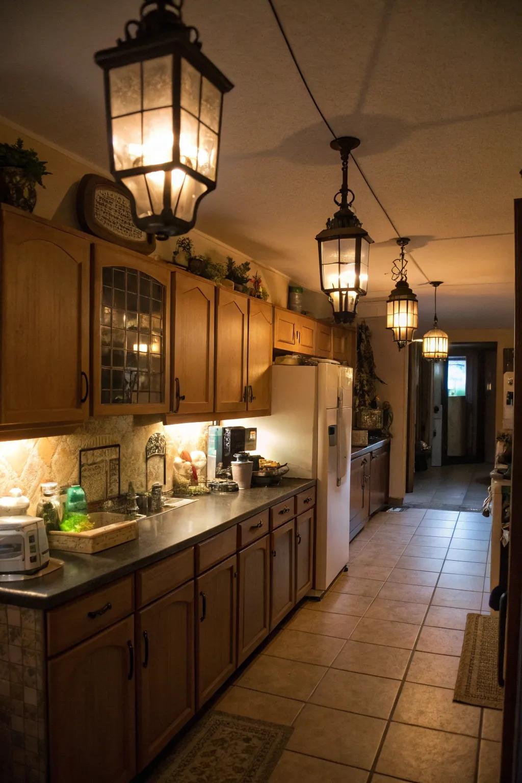 Lanterns offer a warm and inviting radiance.