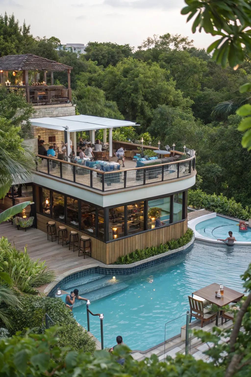 A multi-tier bar design introduces visual interest and practicality.