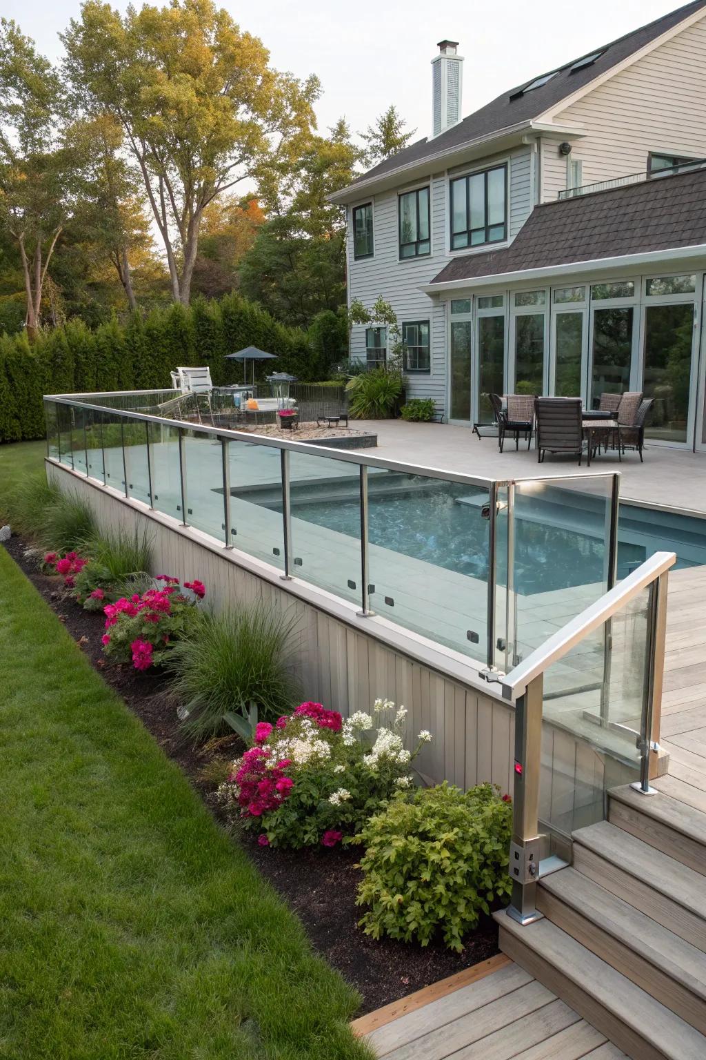 Glass sheets fashion a modern, airy sensation for your deck.