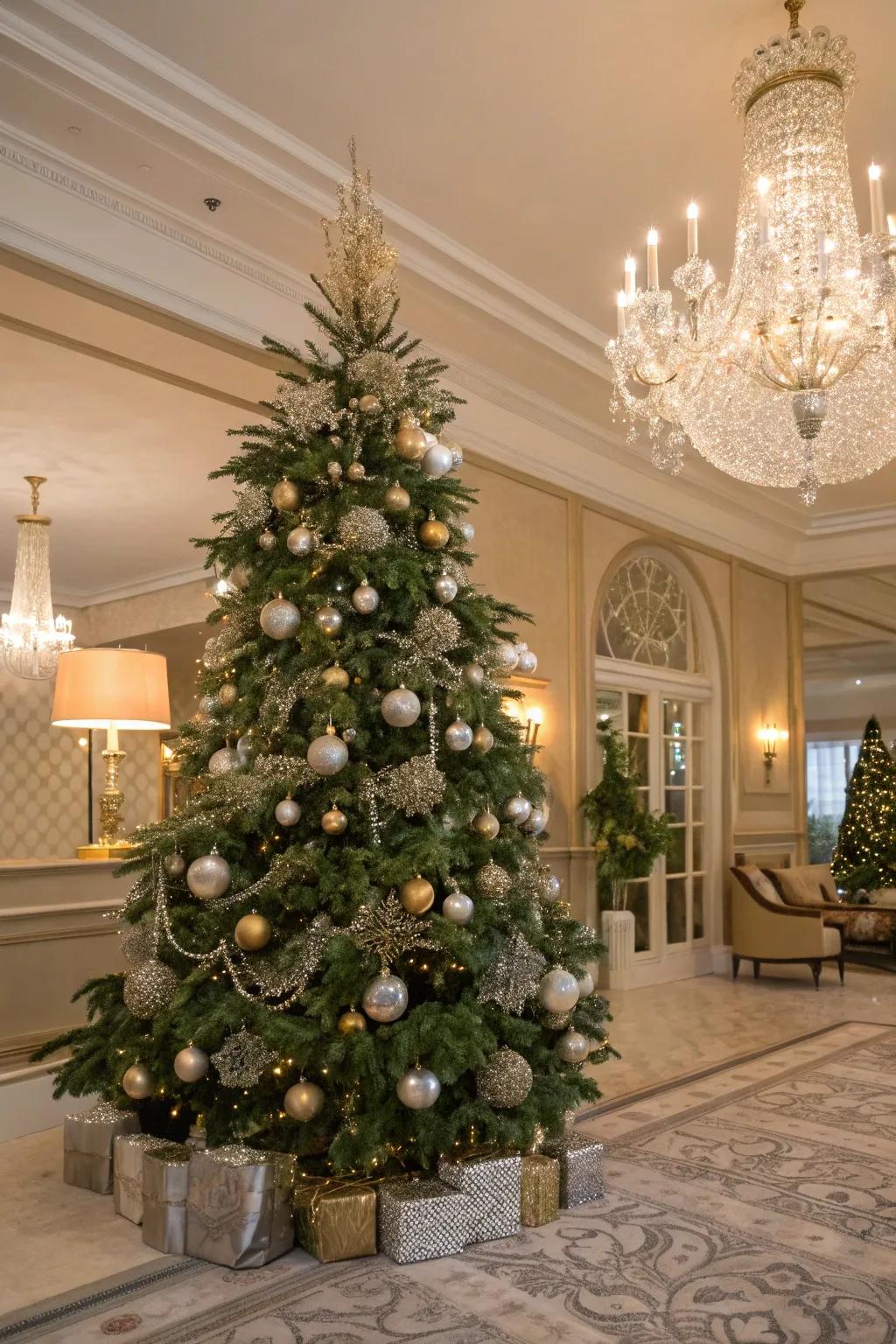 A luxurious Christmas tree showcasing metallic shades to achieve added sophistication.