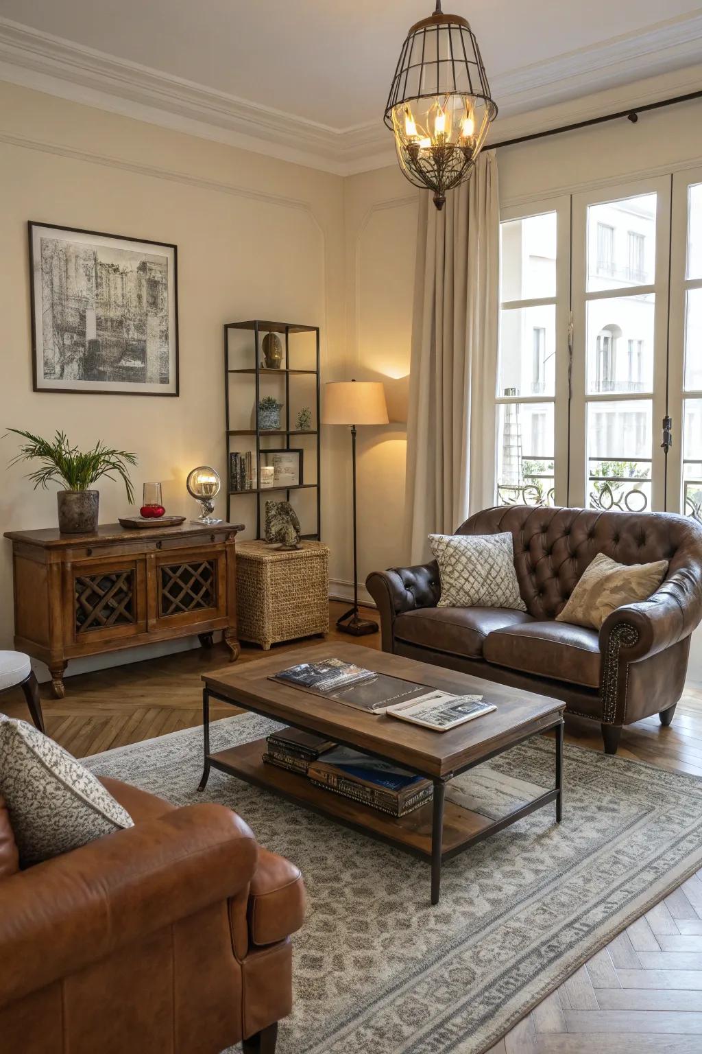 A living area that blends vintage charm with modern style.