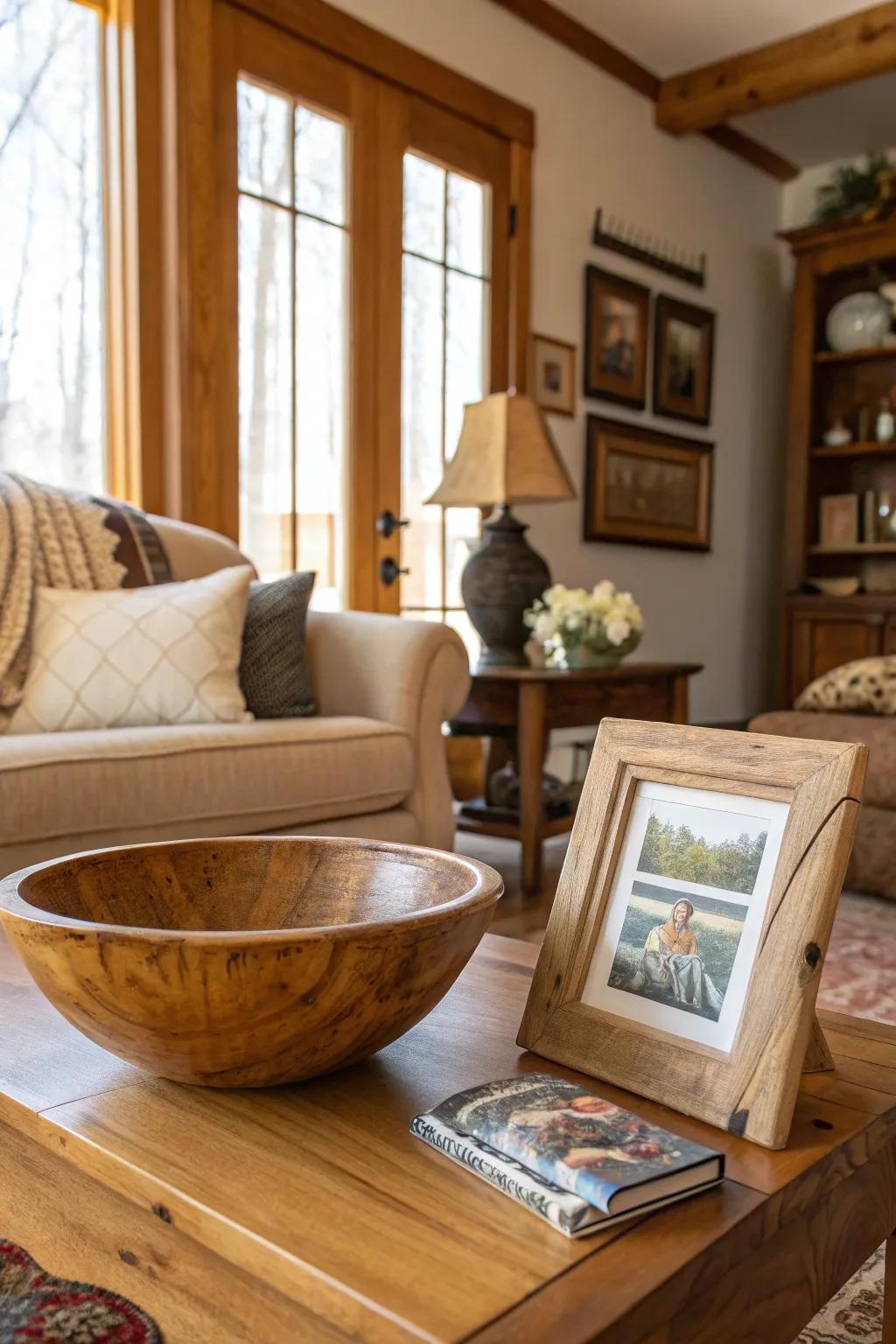 Timber accents bring natural warmth to winter decor