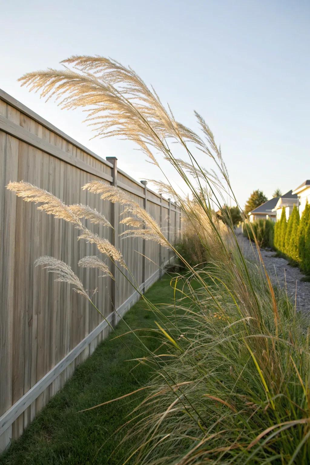 Ornamental grasses add texture and movement.